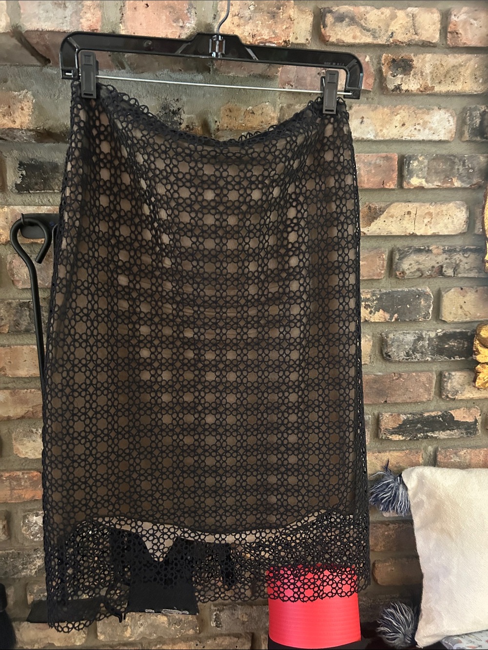 BCBGMaxAzria Black Lace Pencil Skirt with Nude Lining
